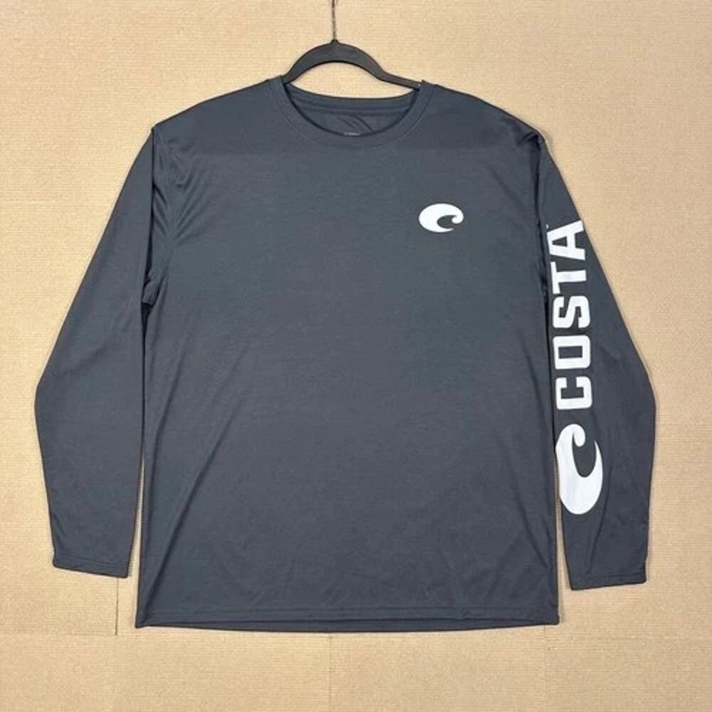 Costa Performance Long Sleeve Fishing Shirt Mens XL Gray Graphic Logo Tee